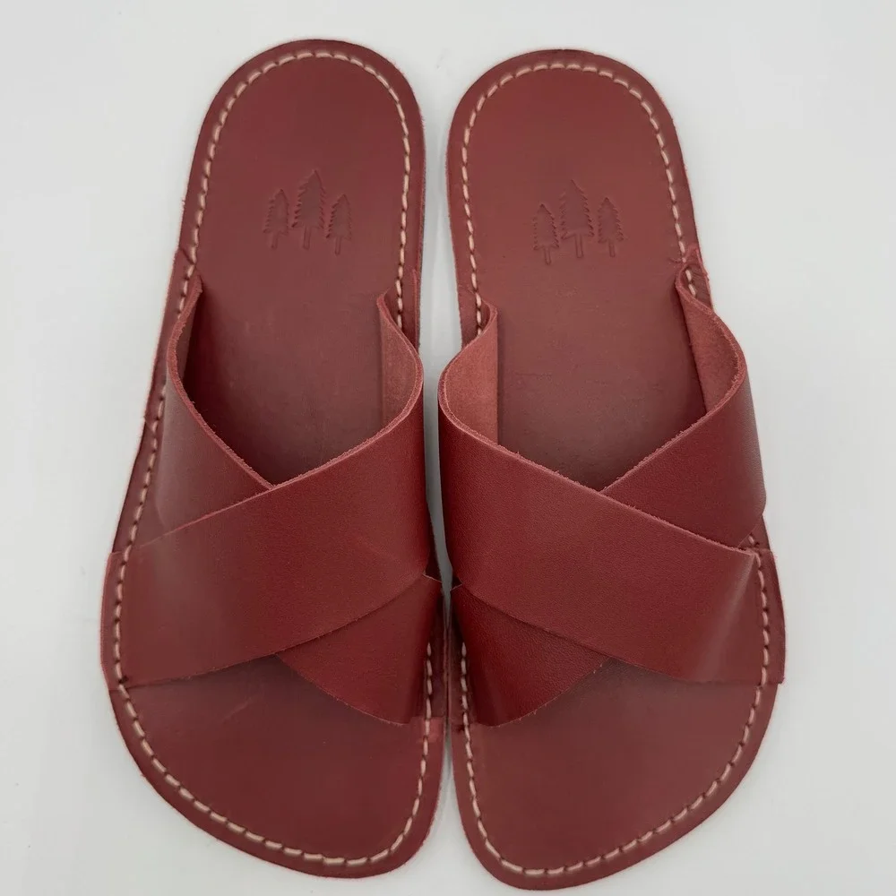 Portland Leather Sandals Roma Cross Strap Womens US 8.5 /EU 39 Red Marsala Boho